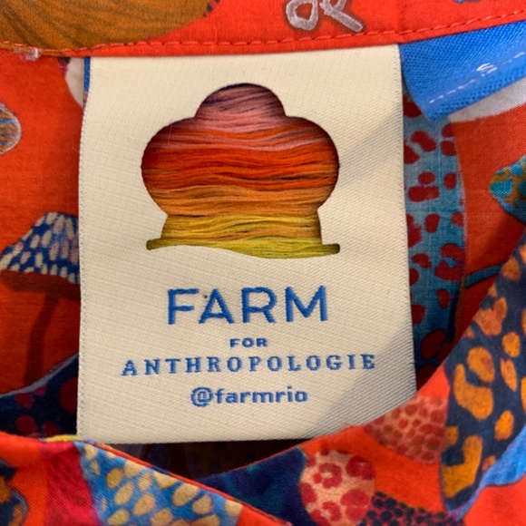 FARM Rio Anthropologie Long-Sleeve Shirt Dress Small Red Mushroom Print Tiered - Picture 3 of 16